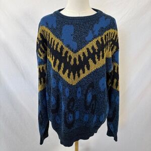 City Streets blue yellow abstract sweater size medium vintage artsy